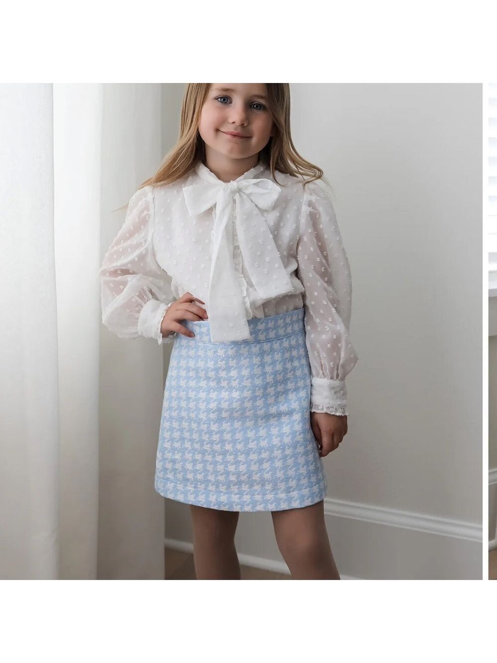 Blue and White houndstooth Skirt